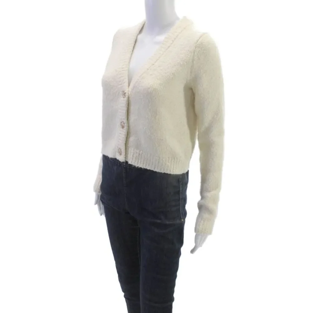Cara Cara Womens Ivory V Neck Wool Blend Cardigan Long Sleeve Size S